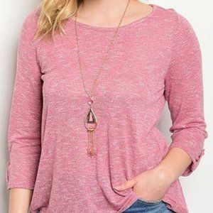 Long Sleeve Scoop Neck With Necklace